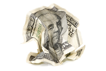 Crumpled hundred-dollar banknote