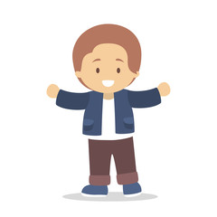 Little boy character in white shirt and pants