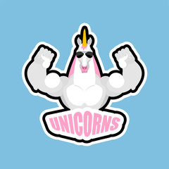 Unicorns sport logo. Magic horse Sports team club emblem. Animal mascot gaming sign. Unicorn Strong beast symbol