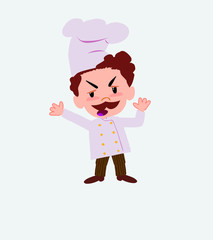 Chef argues something with a gesture of discontent.