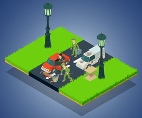 Animal crash concept banner. Isometric banner of animal crash vector concept for web, giftcard and postcard