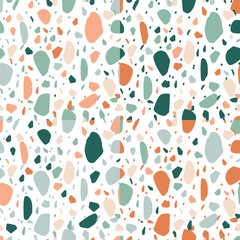 Terrazzo repeat pattern - set of 4 seamless repeat patterns in pastel teal and orange colors. Stone textured seamless repeat backgrounds.