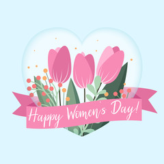 Happy Women's Day greetings card with floral elements. Elegant flower design