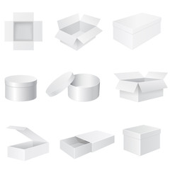 White paper boxes. Set od 3d objects