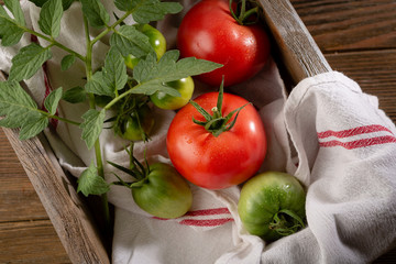 Tomatoes in wooden box