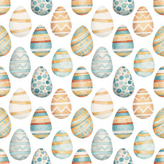 Easter pattern in watercolor style. Beautiful seamless pattern with easter. Can be used for printed products: wallpaper, wrapping paper, napkins, cards, stickers, printing on fabrics.
