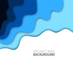 Background with blue abstract multilayered wavy pattern. Paper art style. Template design for posters, banners, flyers, booklets.