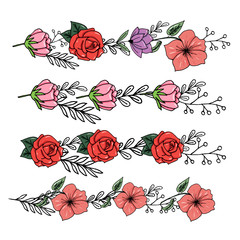 Botany. Set. Vintage flowers. Black and white illustration in the style of engravings.