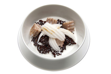 Thai Dessert Black sticky rice pudding with taro