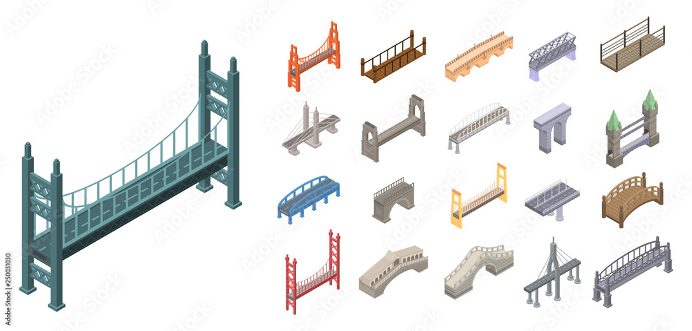 Aufkleber bridges icons set. isometric set of bridges vector icons for web design isolated on white background
