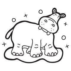 Coloring page with cute hippo. Animal coloring book for kids