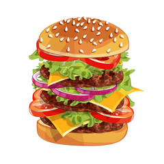 Vector colorfull big burger over any background