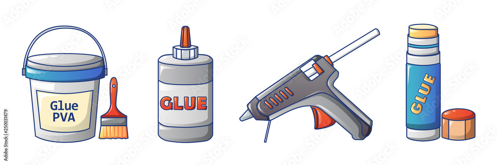 Poster glue icons set. cartoon set of glue vector icons for web design