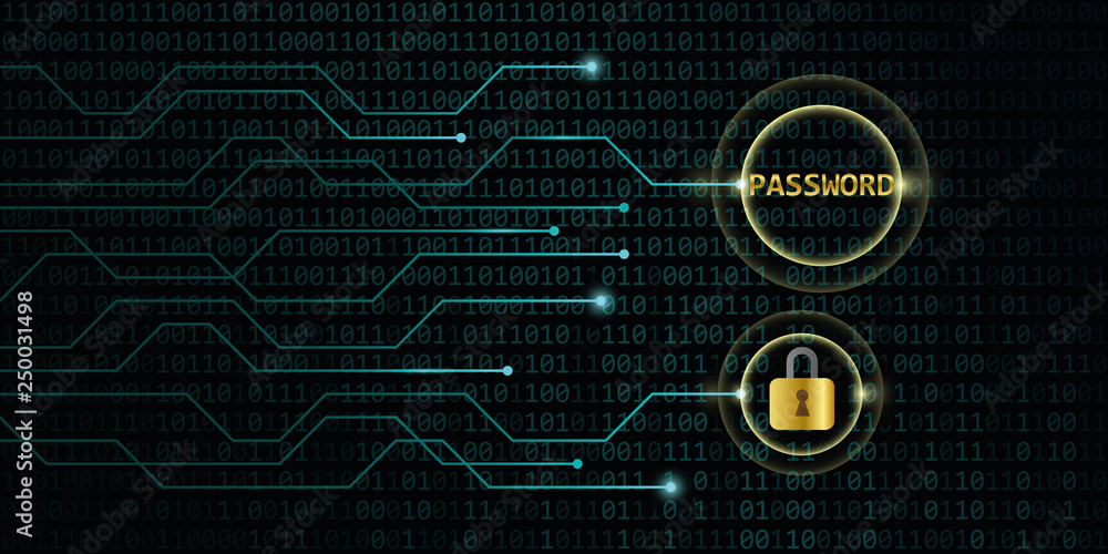 Poster safe digital online password with lock binary code background vector illustration eps10