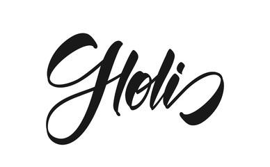 Vector illustration: Handwritten calligraphic brush type lettering of Holi on white background