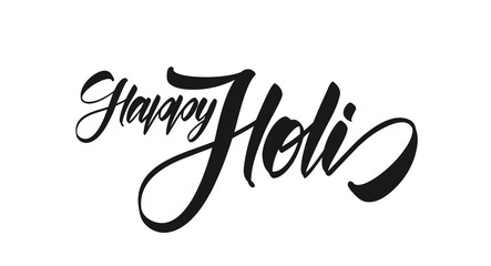 Vector illustration: Handwritten brush type lettering of Happy Holi on white background