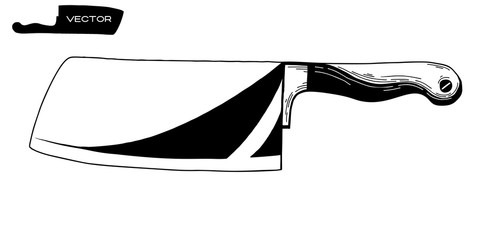 Meat cleaver knife. Hand drawn vector illustration.