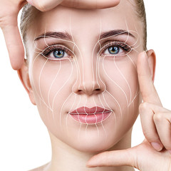 Graphic lines shows facial lifting effect on skin.