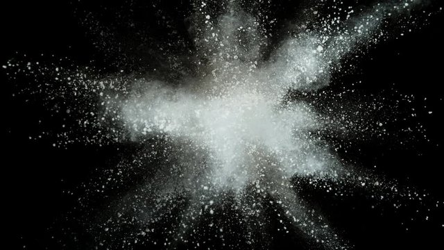 White powder exploding on black background in super slow motion, shot with Phantom Flex 4K
