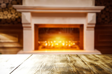 Desk of free space and fireplace 