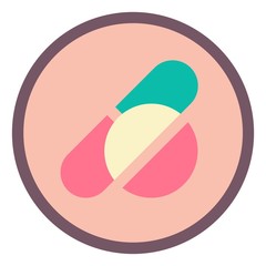 Medical pill and tablet vector flat icon in a round frame 