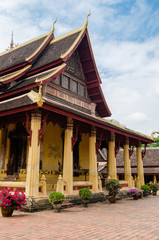 Obraz premium Antique Temple of Wat Sisaket Monastery is a Religious Attractive Landmark of Vientiane Capital City of Laos.
