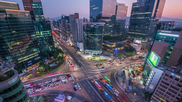 time lapse: Gangnam square in night at Seoul South Korea