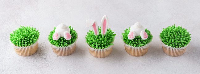 Set of Easter cupcakes for kids. Funny bunny butt and ears.