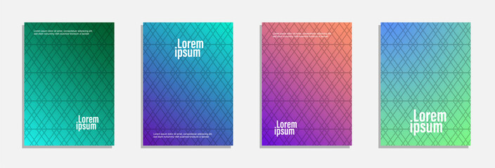 Colorful and modern cover design. Set of geometric pattern background