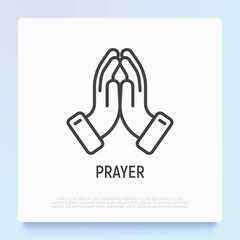 Fototapeta premium Praying hands thin line icon. Modern vector illustration of faith gesture.