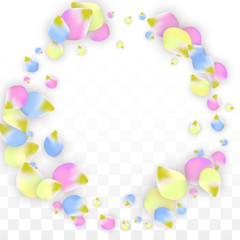 Vector Realistic Colorful Petals Falling on Transparent Background.  Spring Romantic Flowers Illustration. Flying Petals. Sakura Spa Design. Blossom Confetti. Design Elements for Wedding Decoration.
