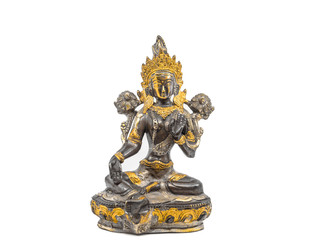 Indian statue bronze with Tara Goddess on white background