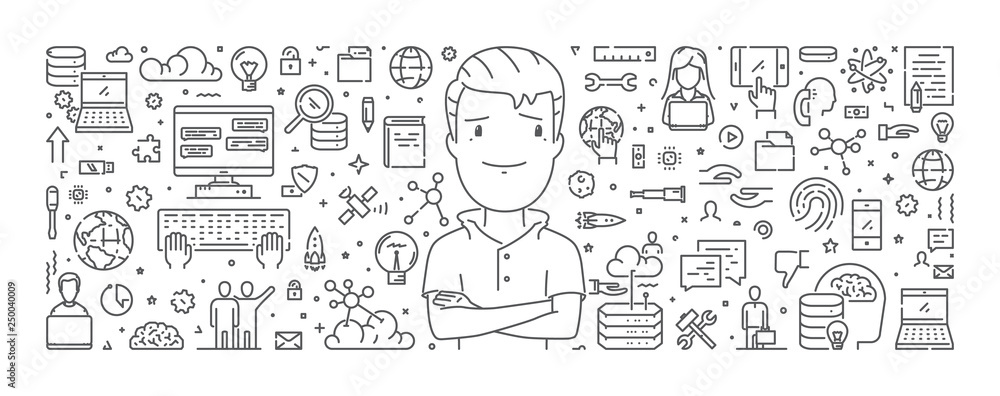 Poster vector line web concept for data science