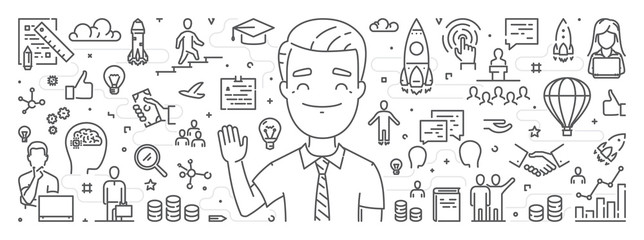 Vector line web banner for career growth