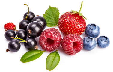 Set fresh berry. Mix summery fruit raspberry strawberry currant blueberry and wild strawberry with...