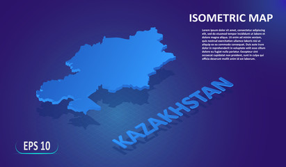 Isometric map of the KAZAKHSTAN. Stylized flat map of the country on blue background. Modern isometric 3d location map with place for text or description. 3D concept for infographic. EPS 10