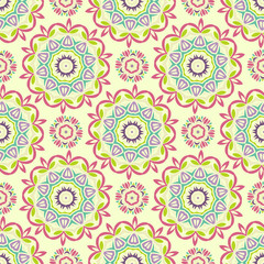 Vector Seamless Sunny Mandala Pattern. Geometry Wrapped Textures.