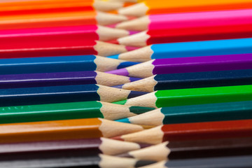 Fototapeta premium Set of colored pastel pencils in row multi color in form of closed zipper