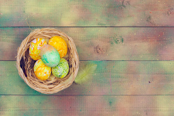 Easter eggs on wooden background
