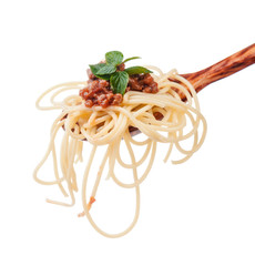 Close up of wooden cooking spoon with homemade traditional Italian pasta