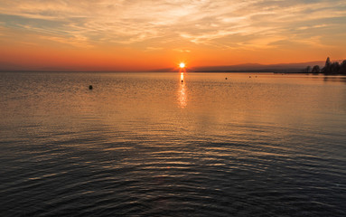 Sunset. Peaceful. Colorful. Water. Lake. Leman. Sky