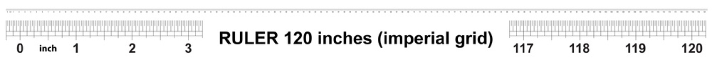 Ruler 120 inches imperial. Precise measuring tool. Calibration grid.