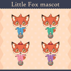 Cute baby fox mascot set - balancing pose
