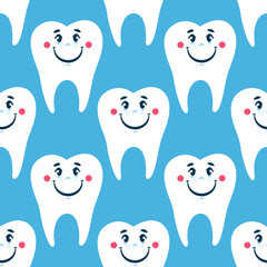 Kids oral care vector set. Seamless pattern with dental elements