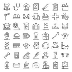 Pets hotel icons set. Outline set of pets hotel vector icons for web design isolated on white background