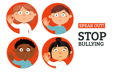Stop bullying stickers.Vector illustration. Social problems of humanity