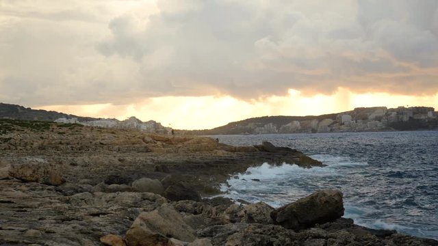 Shot of Saint Paul`s Shoal in Bugibba in Malta, night sky