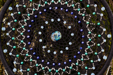 Handmade dream catcher with feathers threads and beads rope hanging