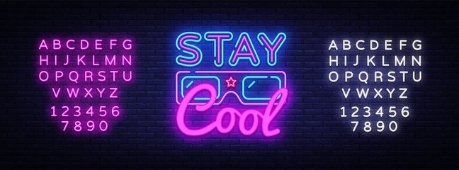 Stay Cool neon sign vector. Stay Cool Slogan Design template neon sign, light banner, neon signboard, nightly bright advertising, light inscription. Vector illustration. Editing text neon sign