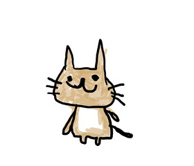 子供が描いた感じの子猫の水彩風イラスト